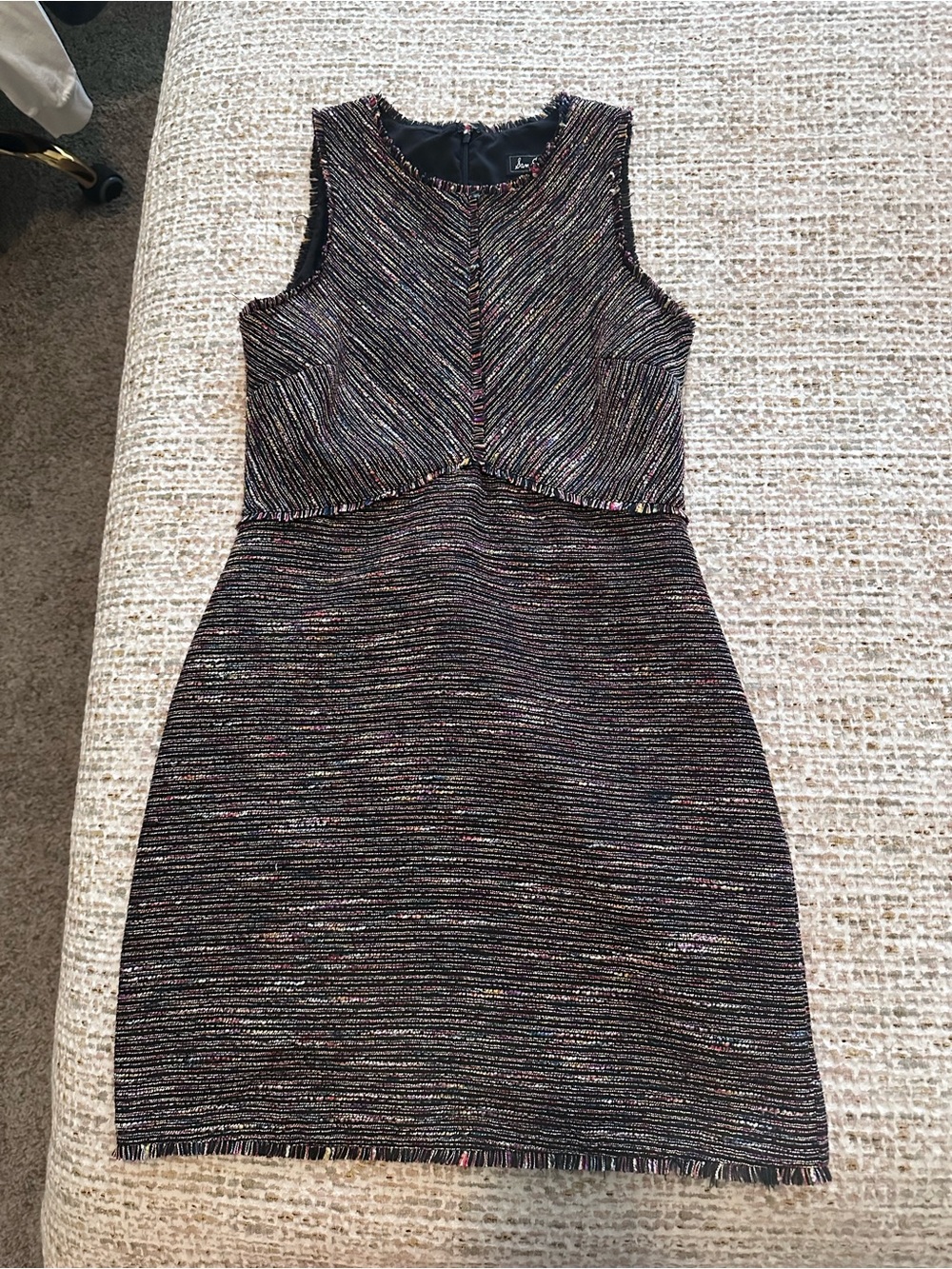 Sam Edelman Sleeveless Textured Multicolor Thread Sheath Dress - Black
